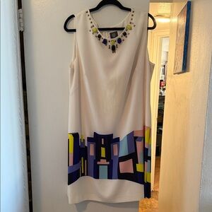 Vince Camuto Cream Dress with Colorful Geometric Design
